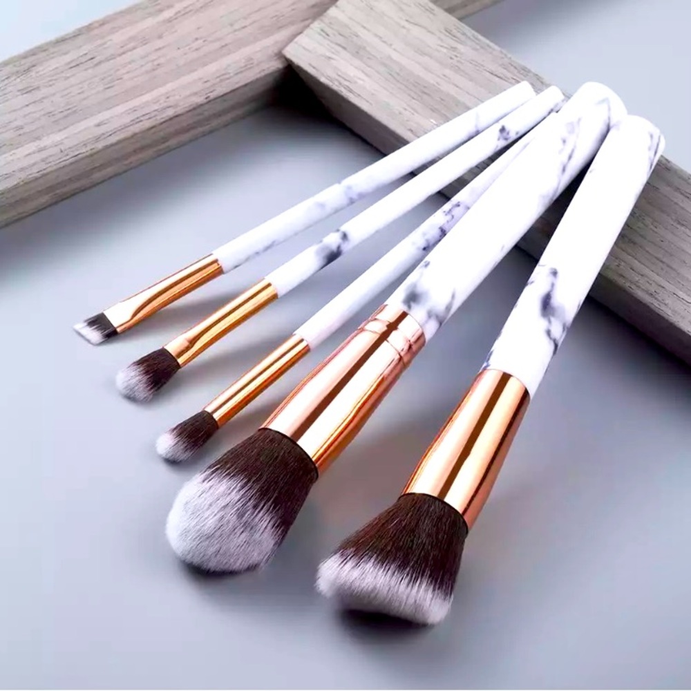5pcMakeupBrush White/Black Marble Design Soft Bristles Condition New In Package